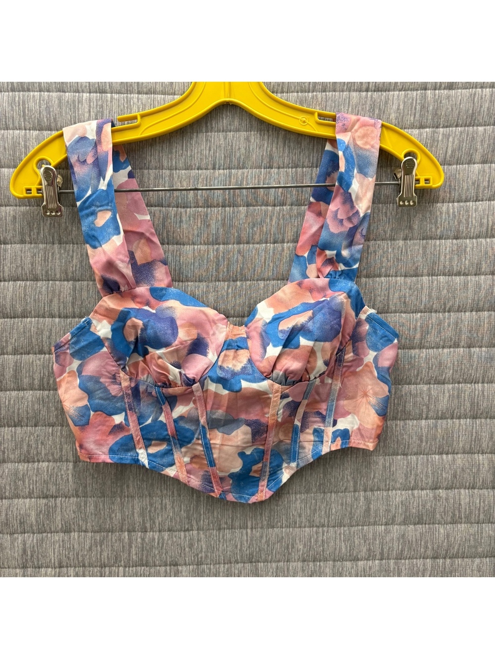 Cider Pink & Blue Floral Cropped Bustier Top